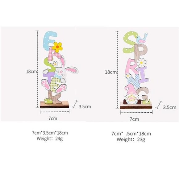 2PCS Easter Bunny Gnome Decorative Signs, Wooden Letter Signs Easter Eggs Rabit - Picture 3 of 5